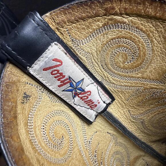 Tony‎ Lama Cowboy Western Riding Boots Mens Size 9B Black Leather Pointed Toe - Picture 7 of 7